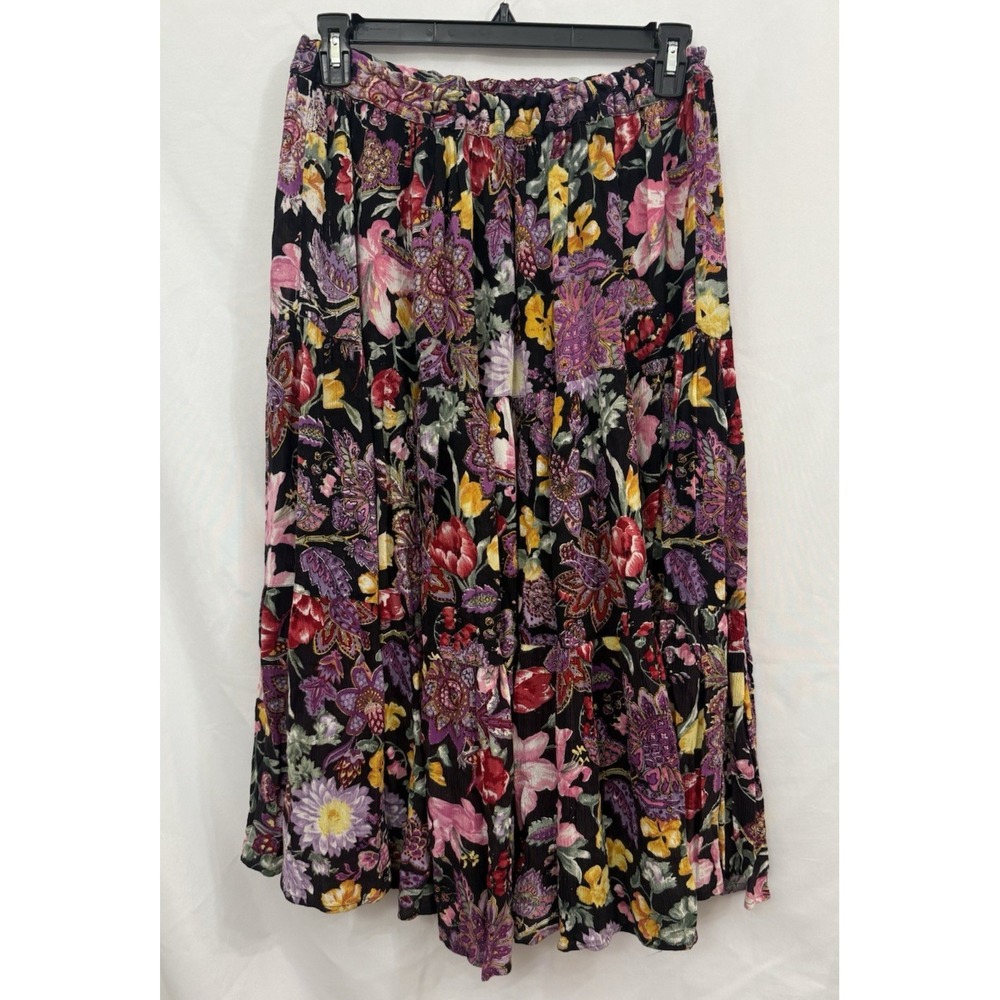 Bonjour Floral Skirt Vintage 80's Peasant Whimsigoth Tiered Boho Womensโ Size M